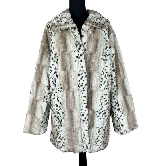 Dennis Basso Faux Fur Animal Print Coat - Size 1X - Picture 1 of 9
